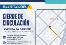 Cierre vial en la Avenida 3a Oriente por obras de la JMAS
