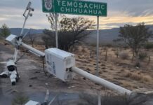 Derriban poste de la Plataforma Centinela recién instalado en centro de Temósachic