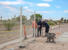 Avanza construcción del cerco perimetral en el campo de fútbol con pista de atletismo de Delicias