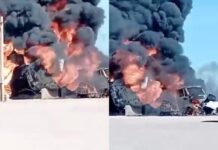 Se incendian camión cisterna y estación de combustible en Janos; reportan un herido grave