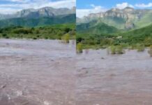 Río Chínipas luce desbordante tras lluvias en la Sierra