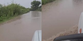 Desborda río Conchos y cubre carretera en La Cruz