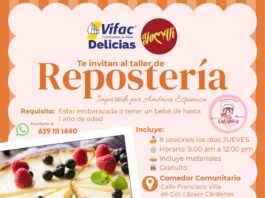 Invitan en Meoqui a mujeres embarazadas y madres de bebés a participar en taller gratuito de repostería en Lázaro Cárdenas