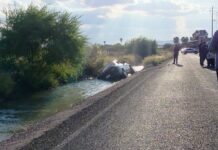 Cae auto a canal de riego por falla en frenos en Delicias